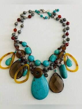 Chico’s Multi-strand Faux Turquoise Multi-Stone & Glass Statement Necklace